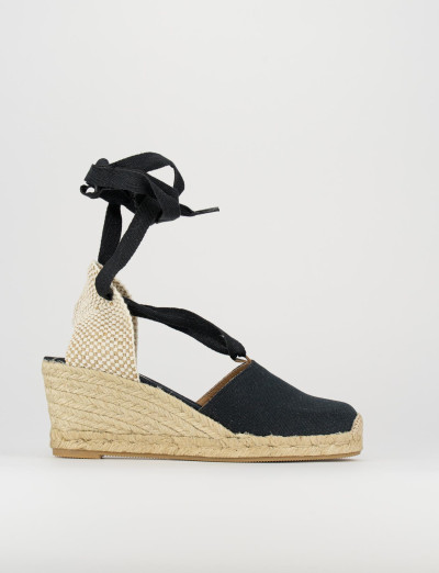 Espadrilla zeppa 5 cm nero tessuto