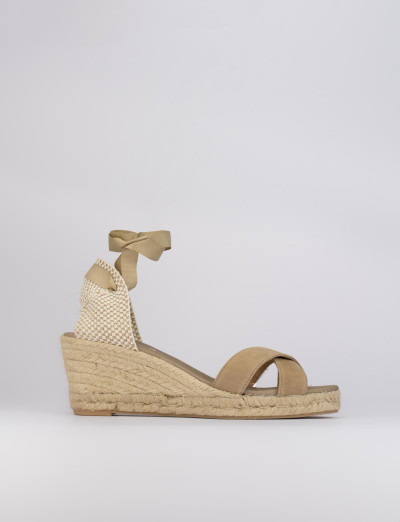 Sandalo espadrilla zeppa 6 cm beige camoscio