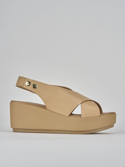 Sandali zeppa tacco 7cm pelle beige