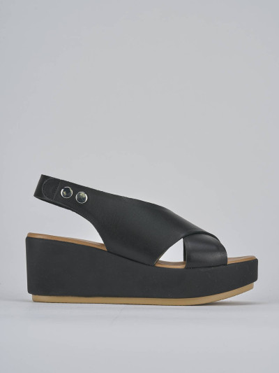 Sandali zeppa tacco 6cm pelle nero