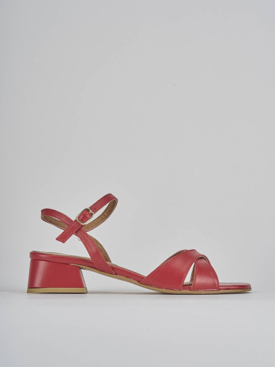 Sandalo tacco 3 cm rosso pelle