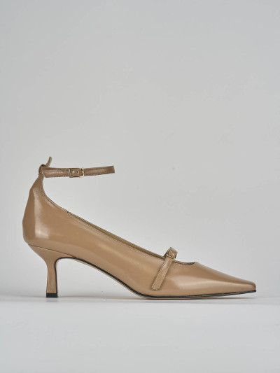 Décolleté e slingback tacco 5cm vernice marrone