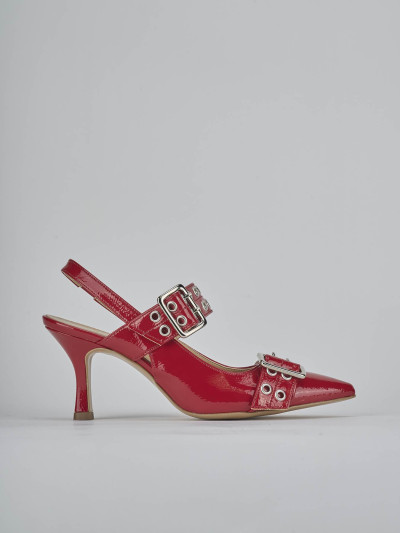 Décolleté e slingback tacco 7cm vernice rosso