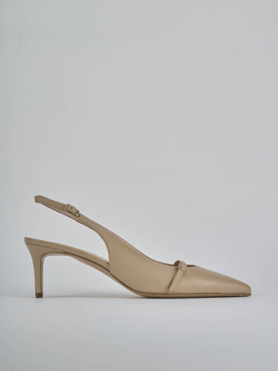 Décolleté e slingback tacco 7cm pelle marrone