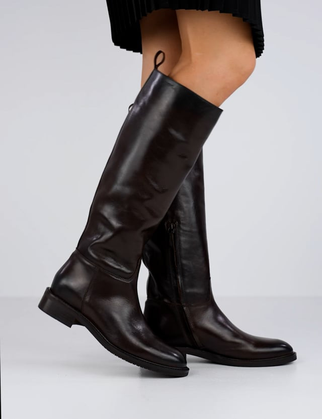 Low heel boots heel 2 cm dark brown leather