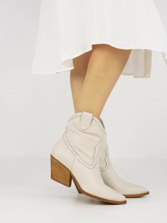 High heel ankle boots heel 7 cm beige leather