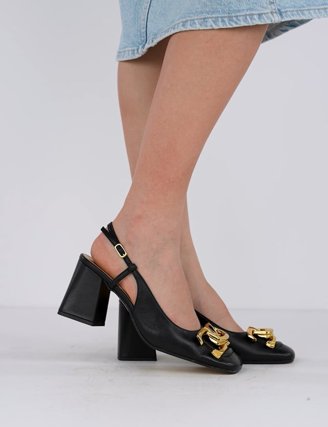 Décolleté e slingback tacco 8cm pelle nero