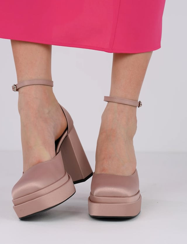 Décolleté e slingback tacco 11cm raso rosa