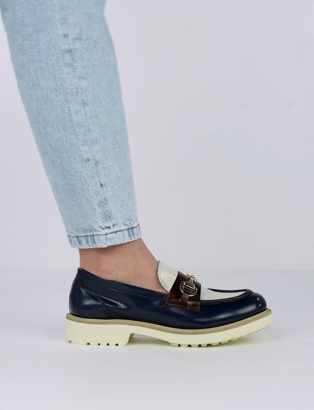 Loafers heel 2 cm blu leather