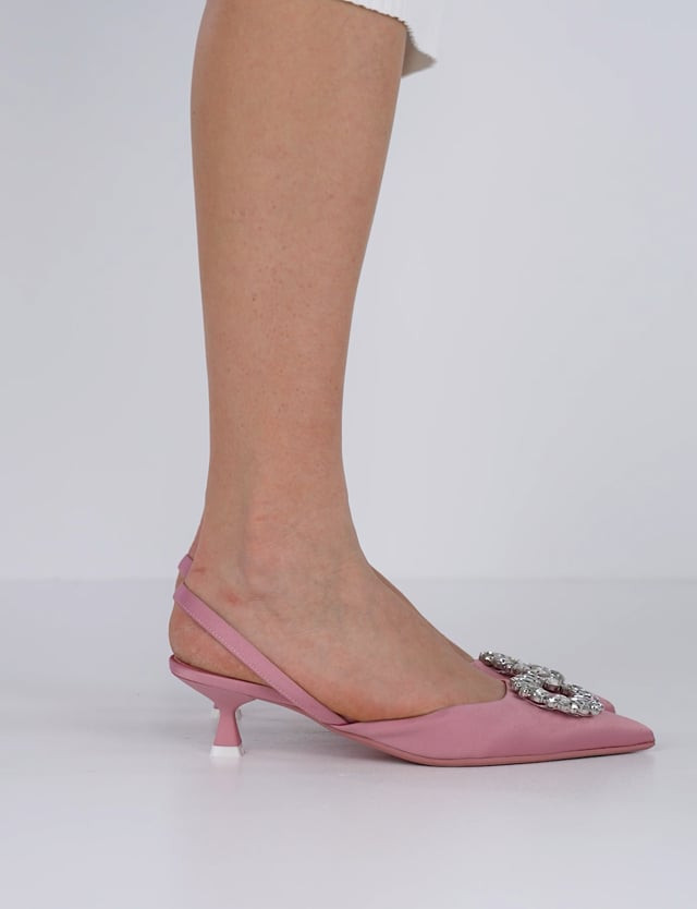 Slingback decoltè tacco 5 cm rosa raso