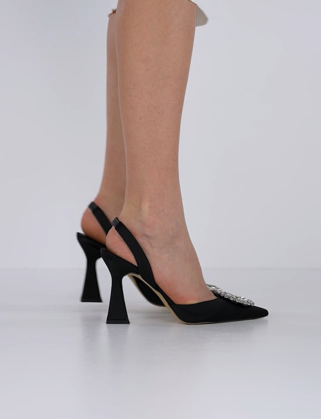 Slingback decoltè tacco 9 cm nero pelle