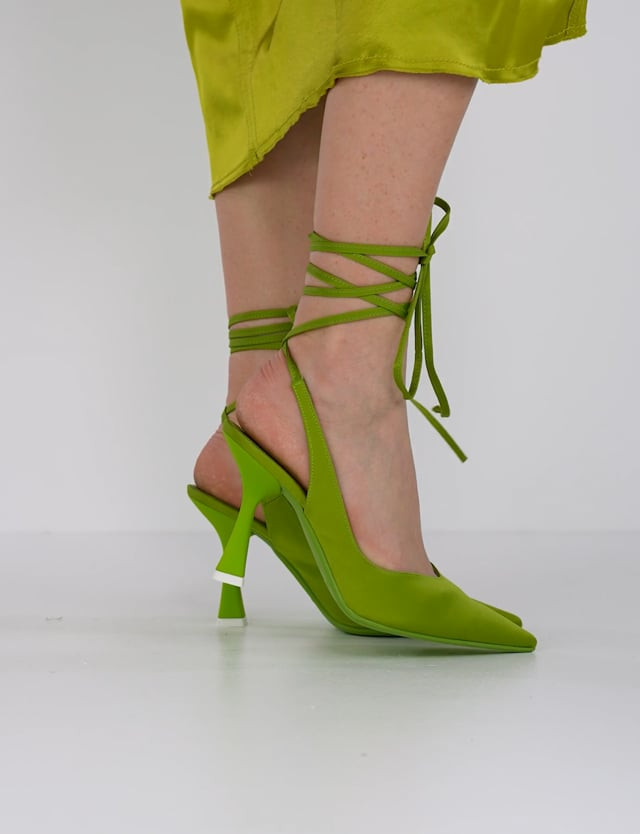 Slingback decoltè tacco 9 cm verde raso