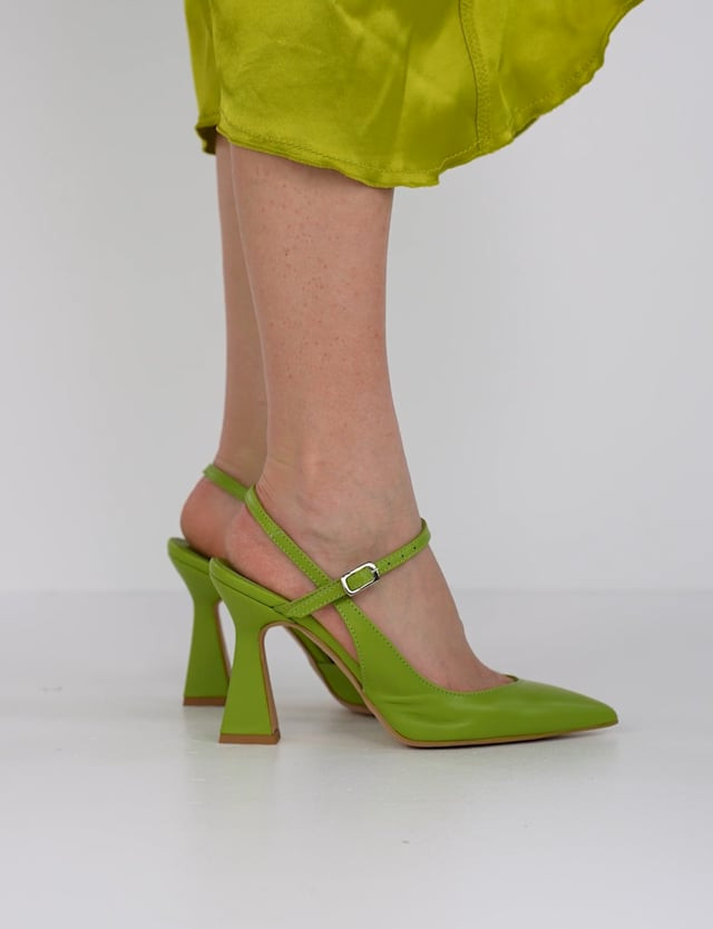 Décolleté e slingback tacco 10cm pelle verde