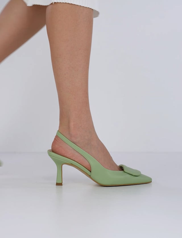 Décolleté e slingback tacco 7cm pelle verde