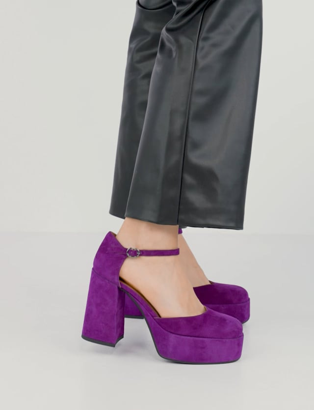 Décolleté e slingback tacco 9cm camoscio viola