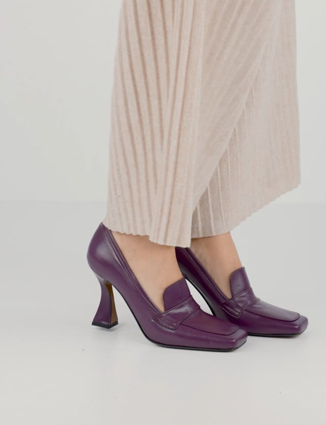 Décolleté e slingback tacco 9cm pelle viola