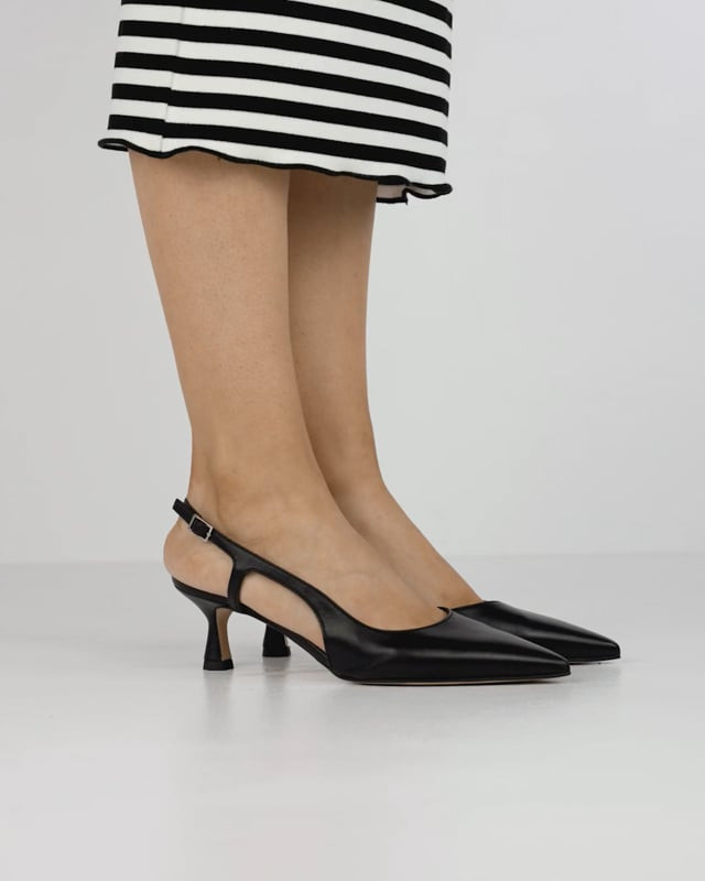 Décolleté e slingback tacco 6cm pelle nero