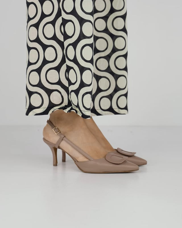 Décolleté e slingback tacco 5cm pelle beige