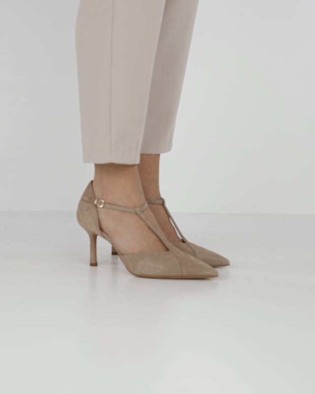 Décolleté e slingback tacco 8cm camoscio beige