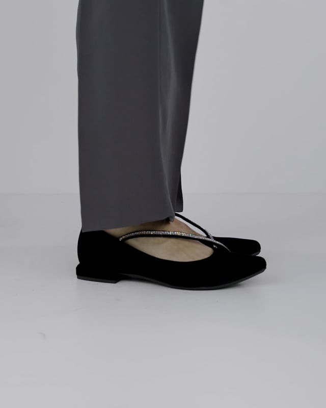 Flat shoes heel 1 cm black velvet