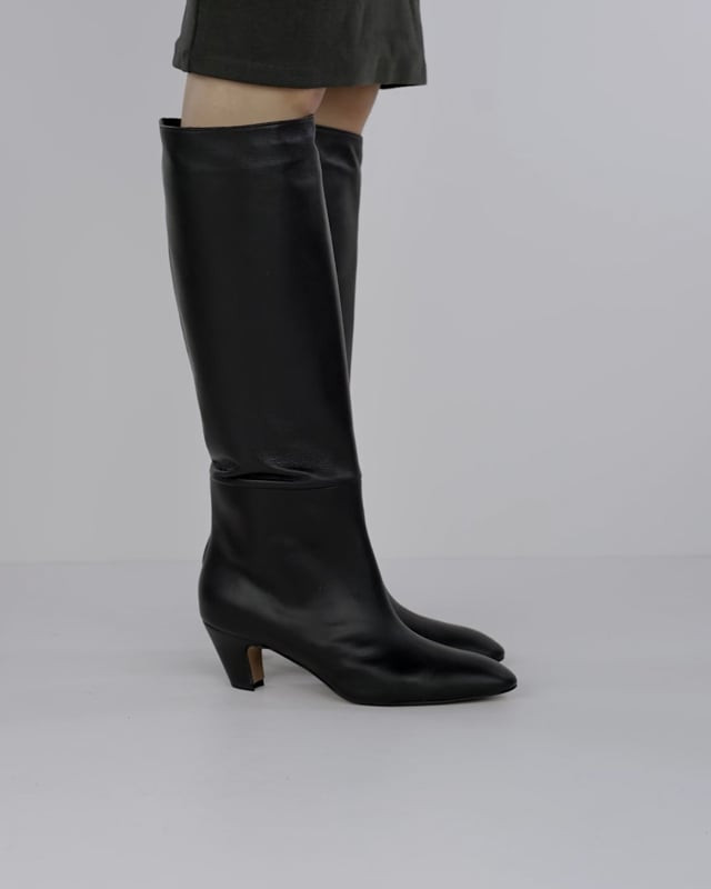 High heel boots heel 5 cm black leather