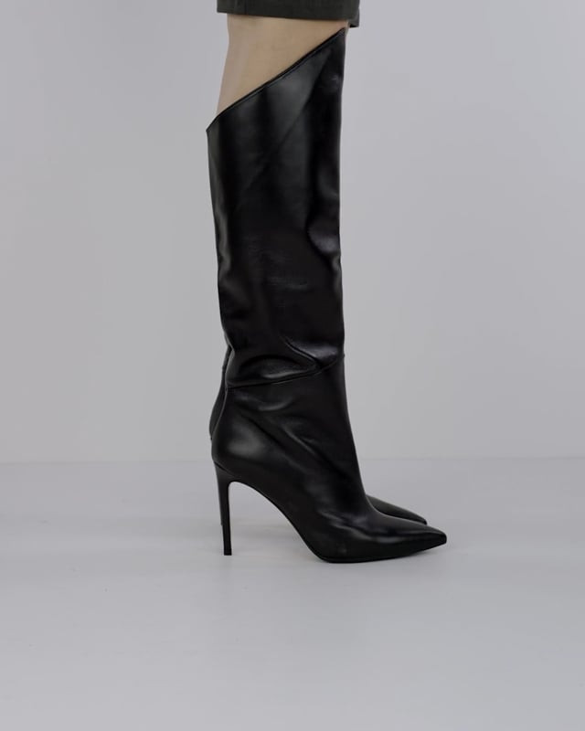 High heel boots heel 11 cm black leather