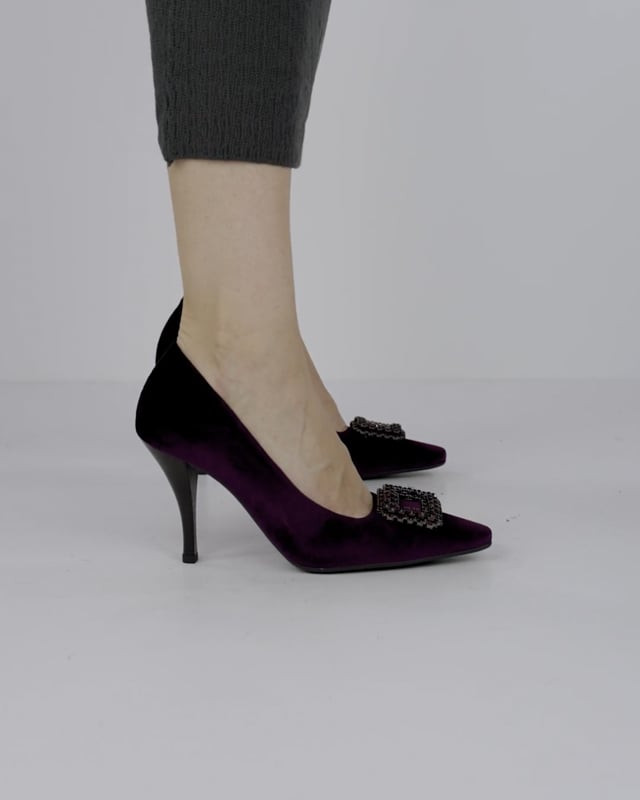 Décolleté e slingback tacco 9cm velluto viola