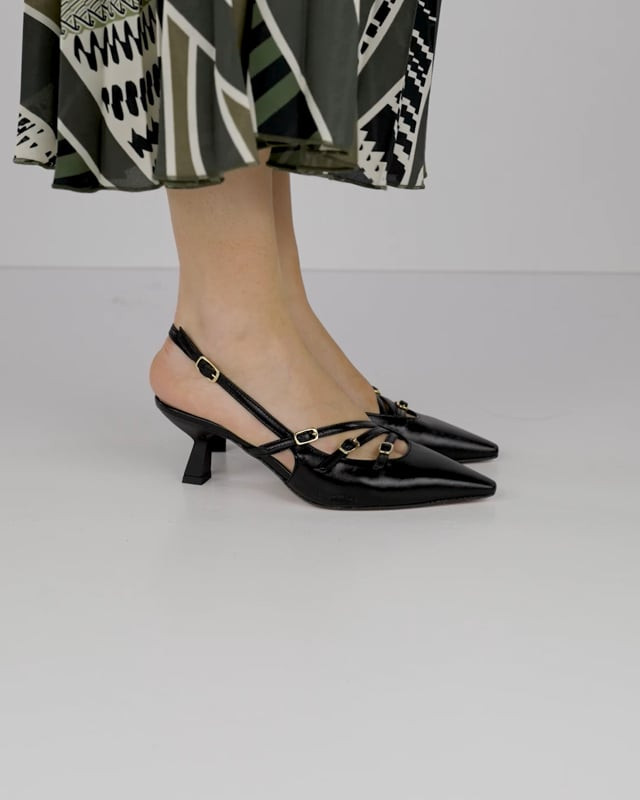 Décolleté e slingback tacco 6cm pelle nero