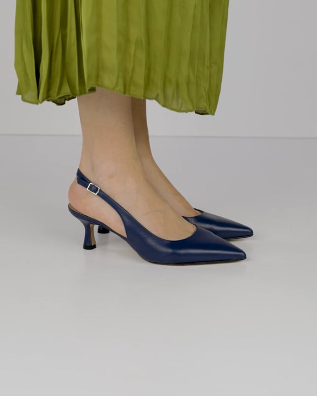 Décolleté e slingback tacco 5cm pelle blu