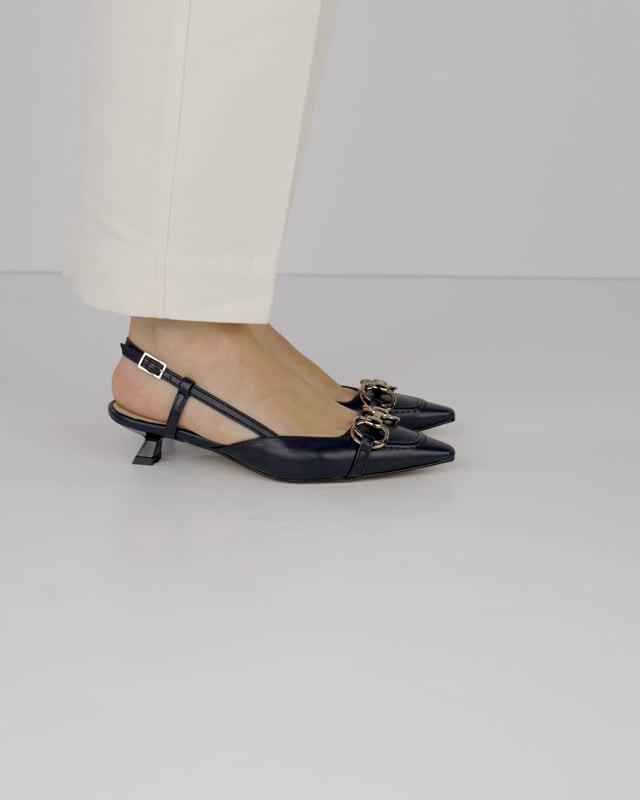 Décolleté e slingback tacco 3cm pelle blu