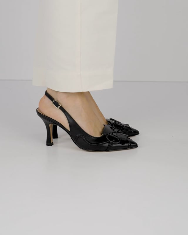 Décolleté e slingback tacco 7cm pelle nero