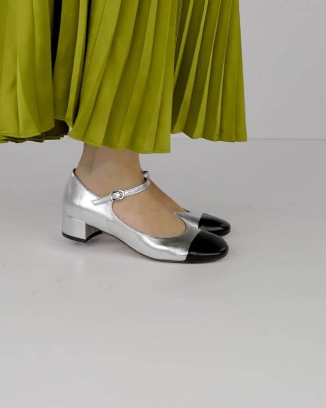 Décolleté e slingback tacco 3cm pelle argento