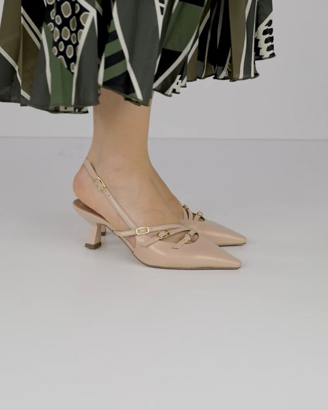 Décolleté e slingback tacco 6cm pelle beige