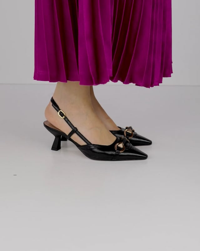 Décolleté e slingback tacco 6cm pelle nero