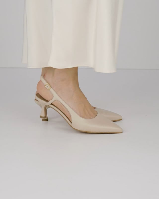 Décolleté e slingback tacco 5cm pelle beige