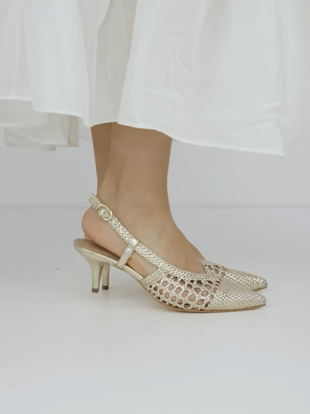 Décolleté e slingback tacco 5cm pelle oro