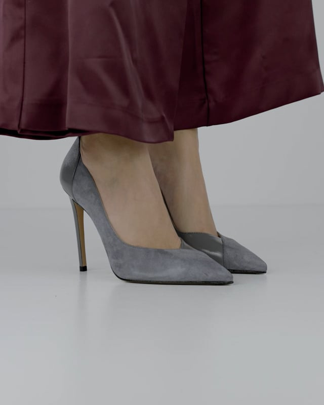 Décolleté e slingback tacco 11cm camoscio grigio