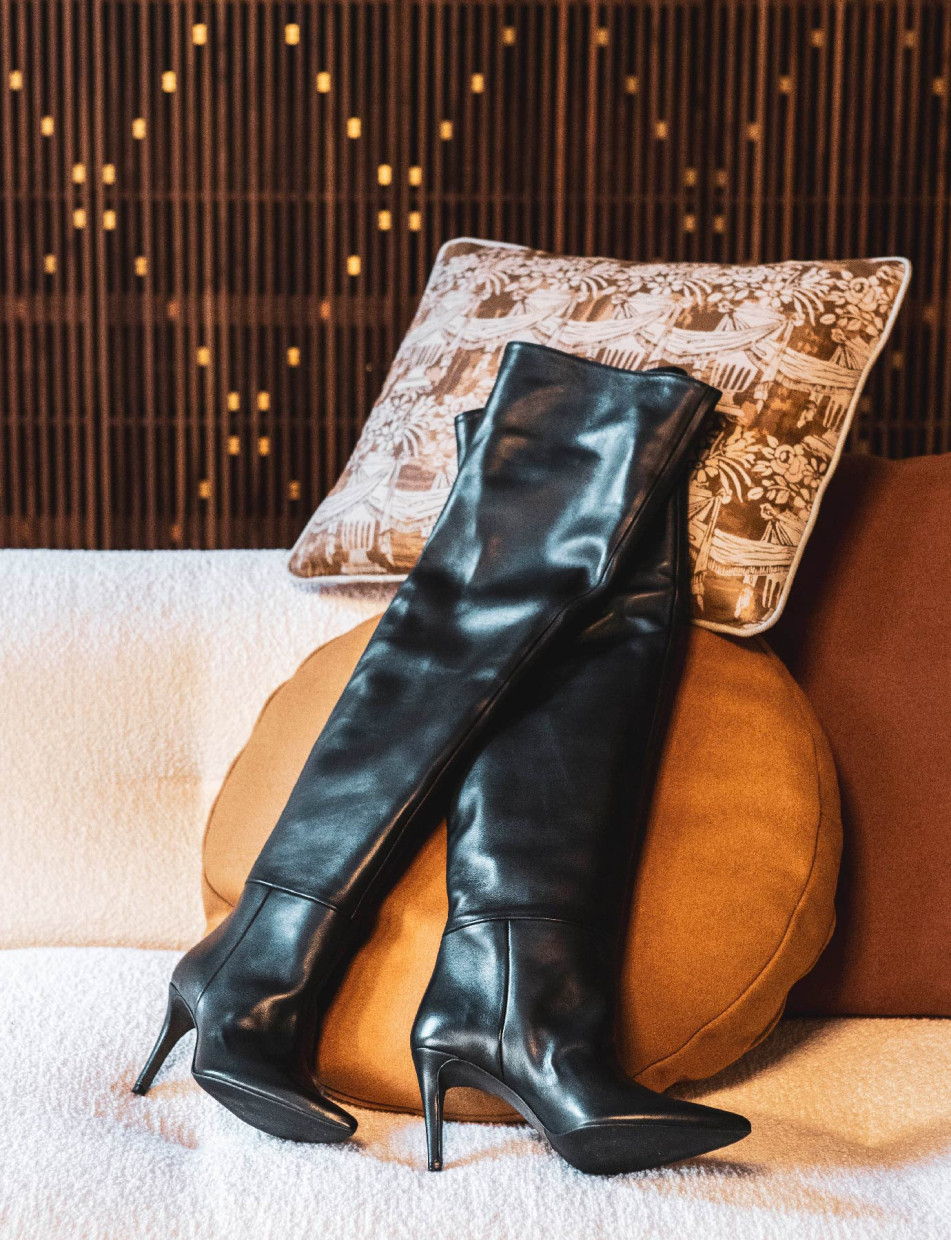 BLACK LEATHER 2 5 STILETTO HIGH HEELS THIGH BOOTS LEATHER PANTS