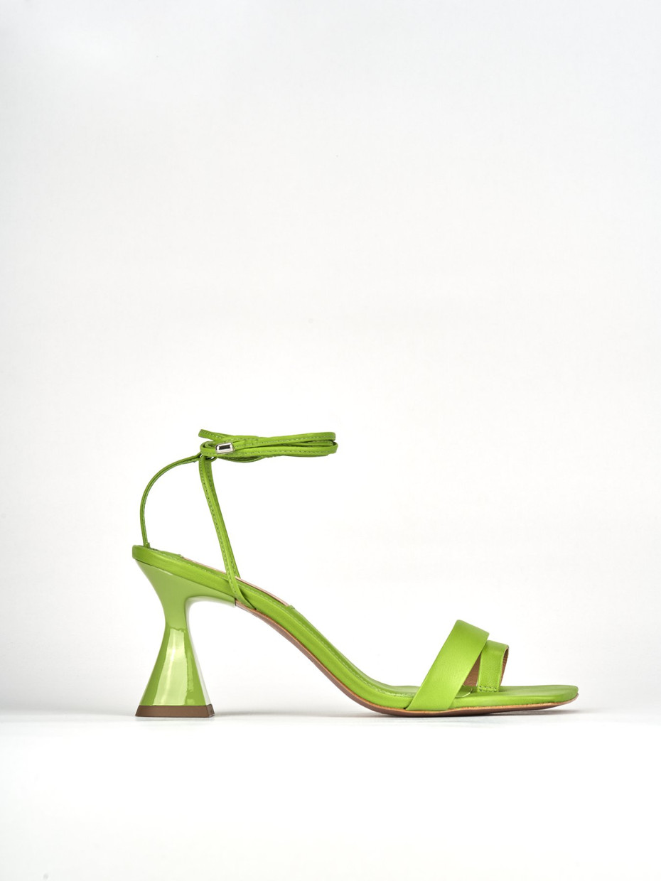 High heel sandals heel 8 cm green leather