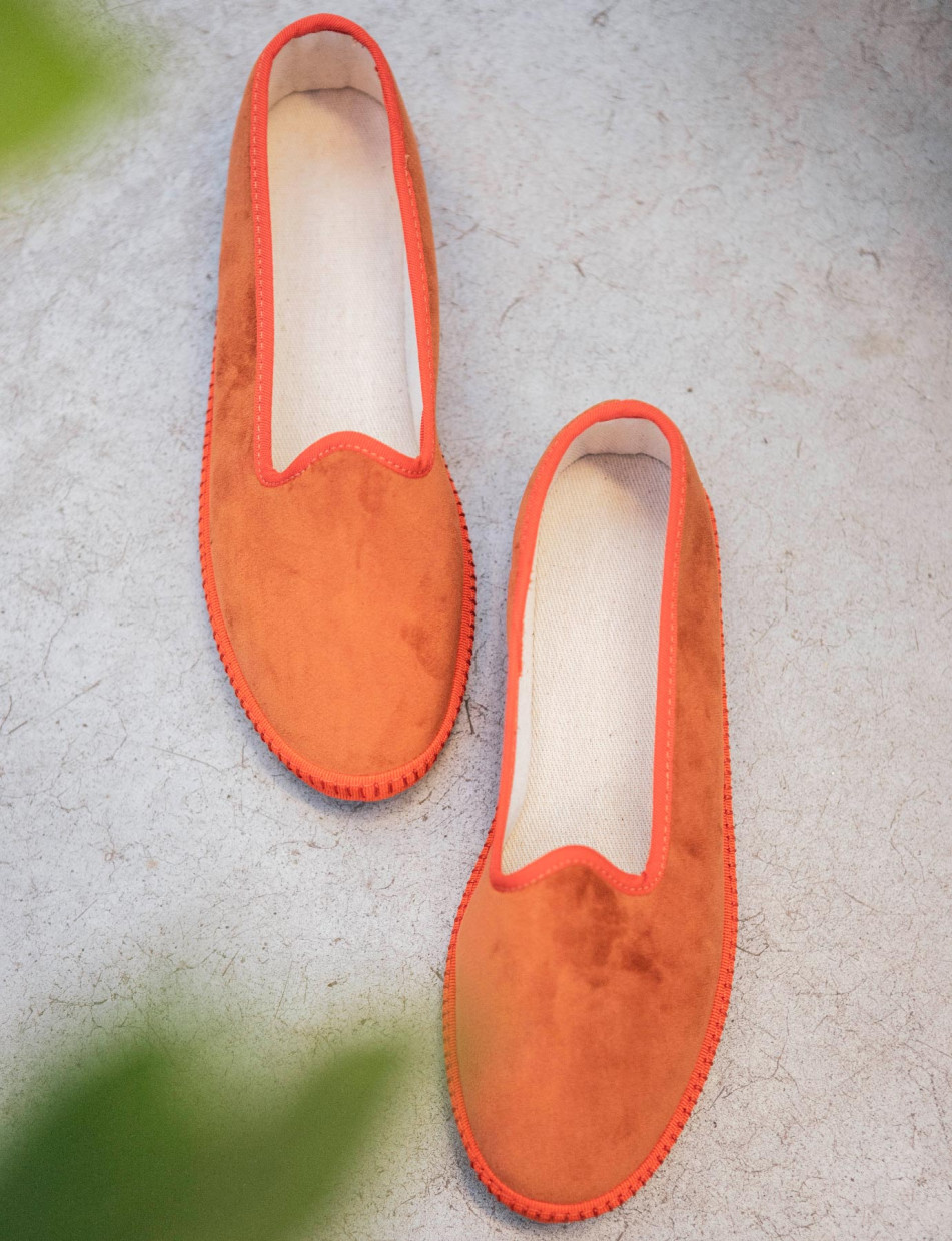 Flat shoes heel 1 cm orange velvet