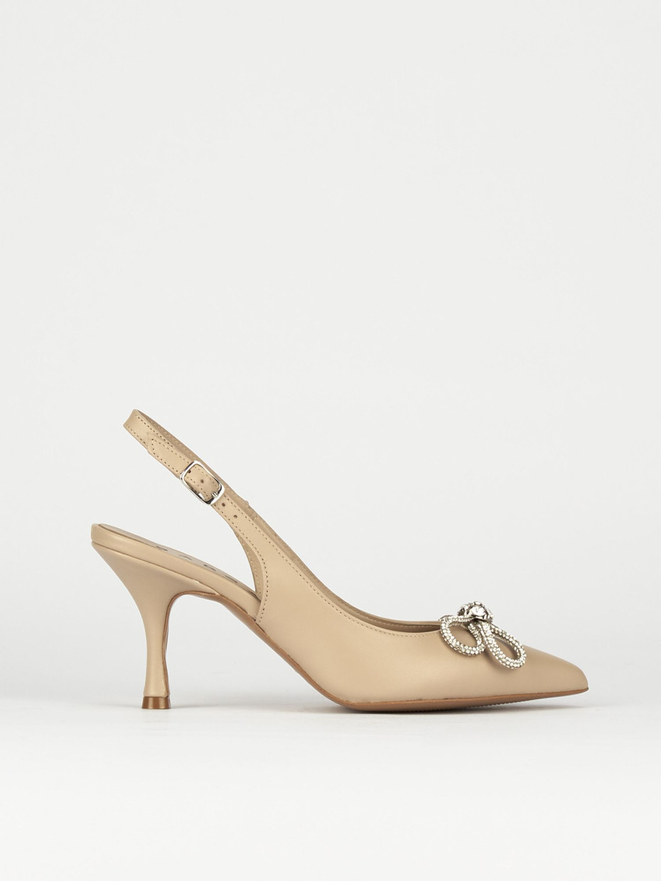 Slingback decoltè tacco 5 cm beige pelle