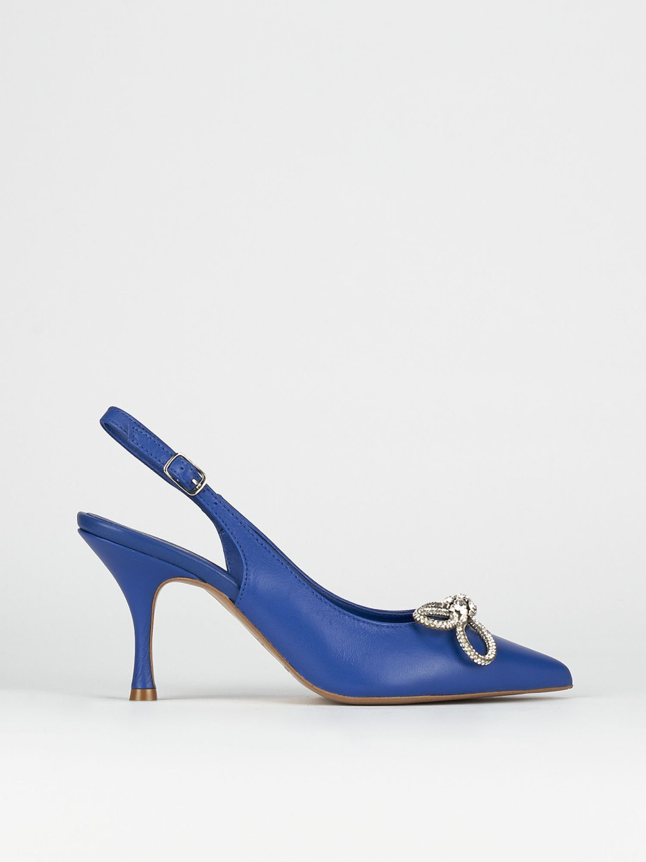 Slingback decoltè tacco 5 cm blu pelle