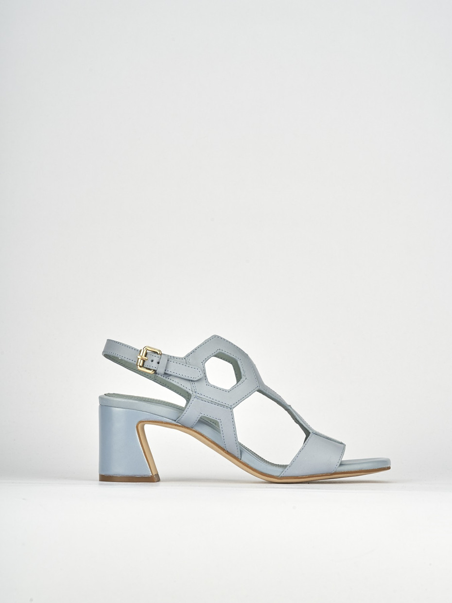 High heel sandals heel 5 cm light blue leather