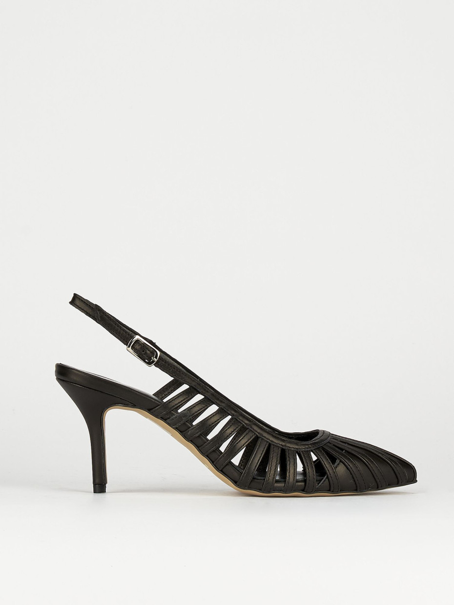 Slingback decoltè tacco 7 cm nero pelle