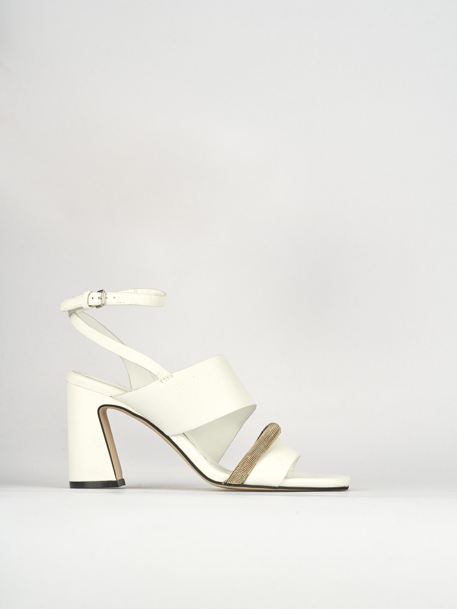 High heel sandals heel 7 cm white leather