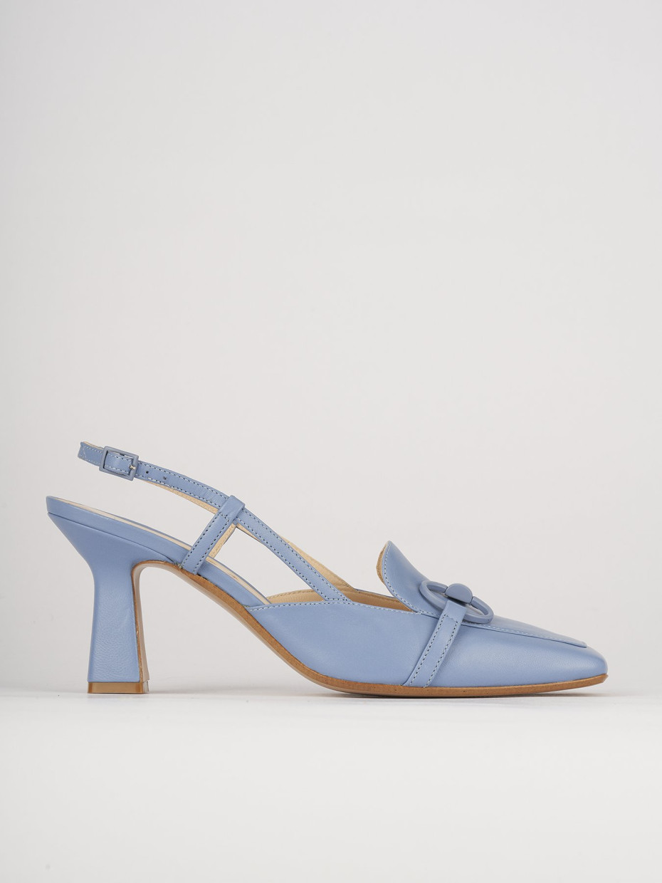 Décolleté e slingback tacco 7cm pelle azzurro