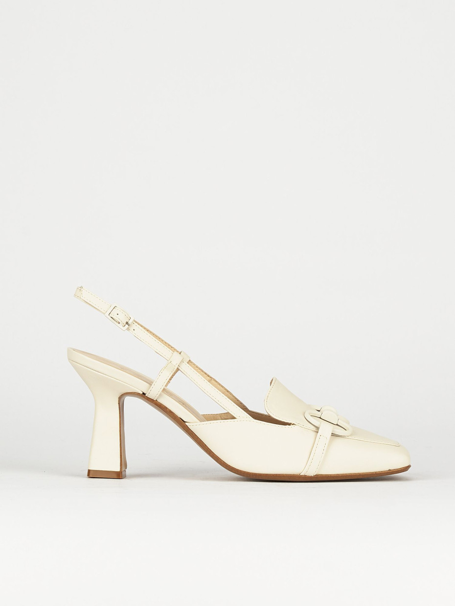 Décolleté e slingback tacco 7cm pelle beige