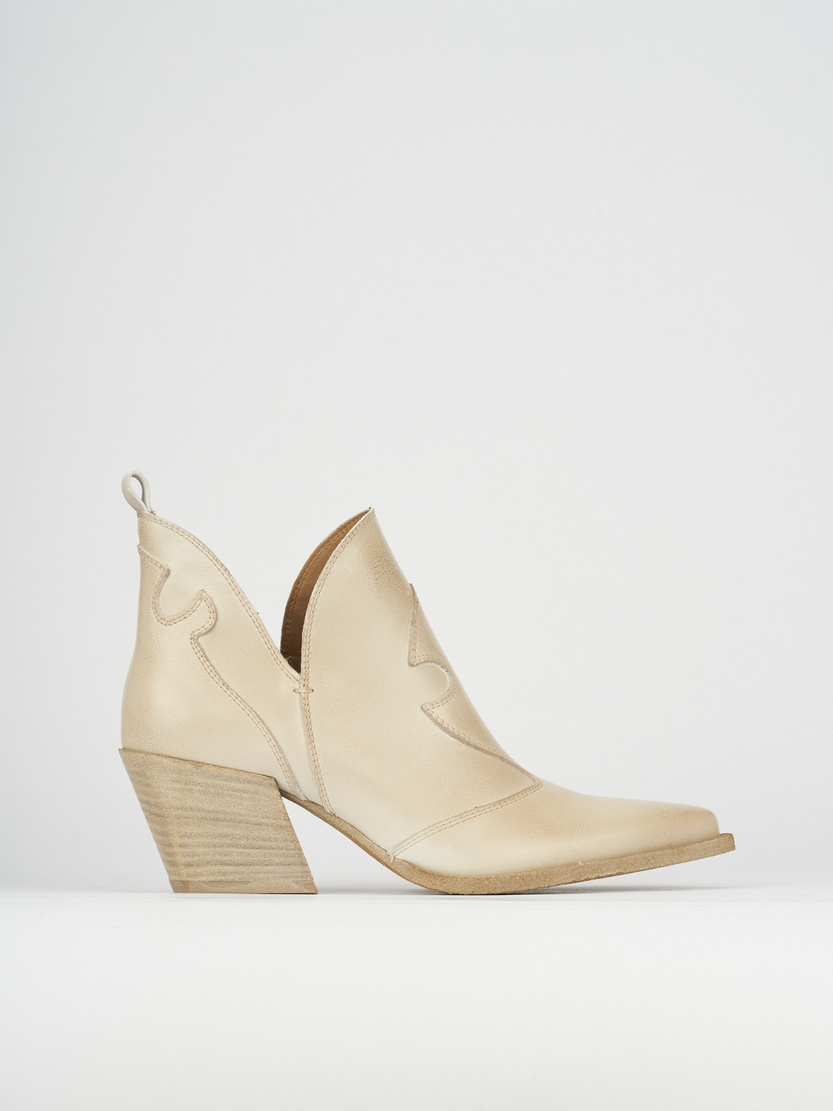 High heel ankle boots heel 6 cm beige leather