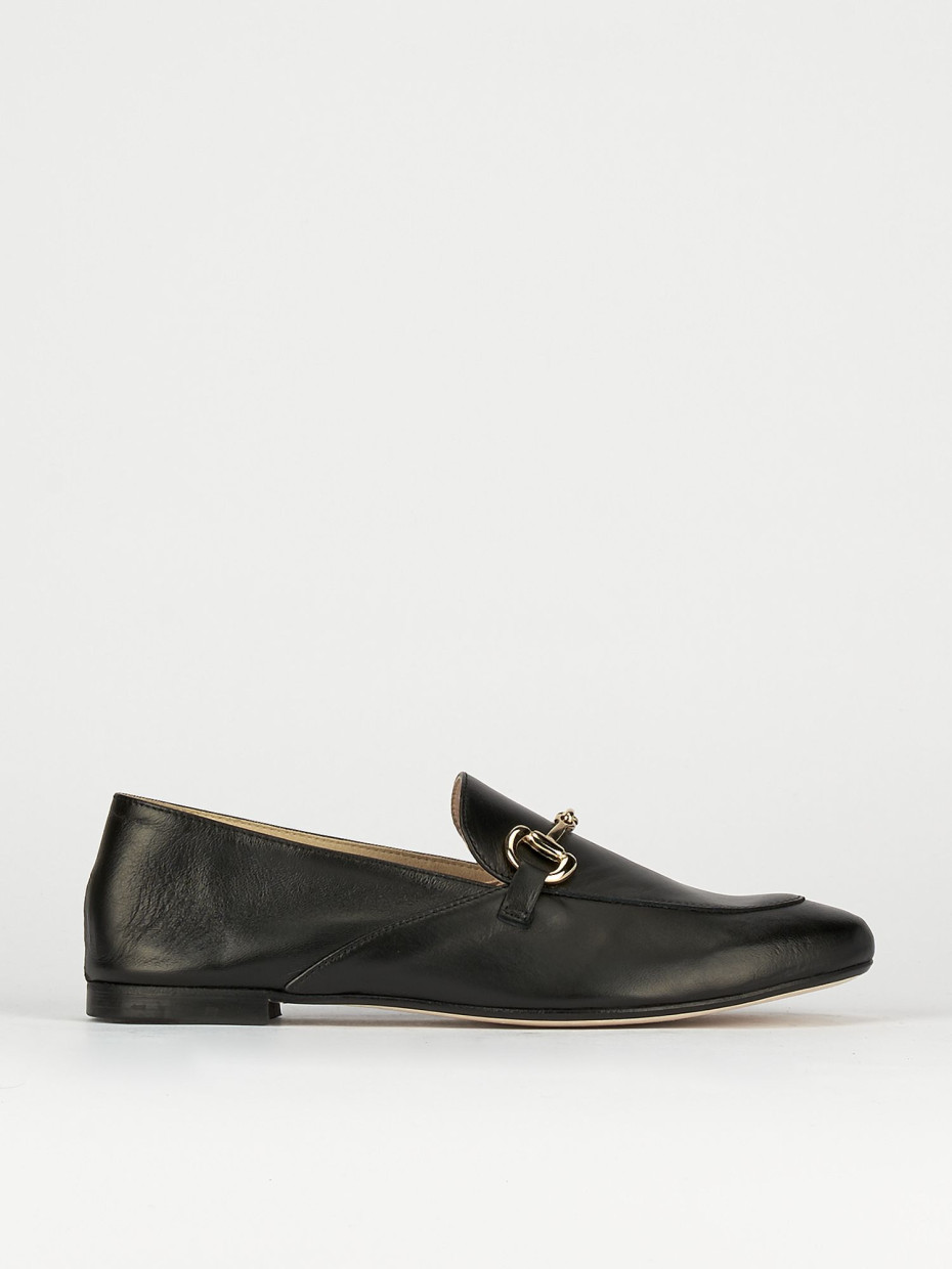 Mocassino tacco 1 cm nero pelle