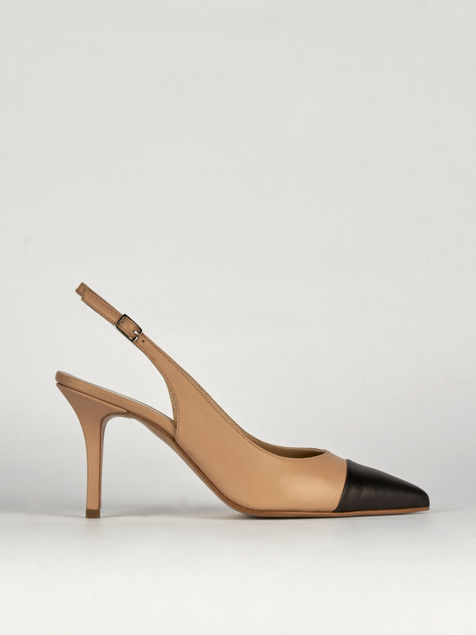 Slingback decoltè tacco 7 cm nero pelle